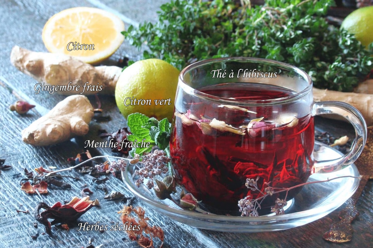 Découvrez comment préparer une boisson matinale au gingembre, citron vert, feuilles de laurier et hibiscus pour votre routine quotidienne de bien-être