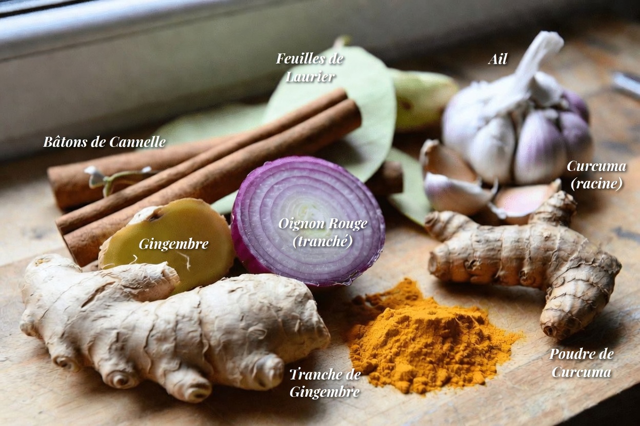 La meilleure recette de thé du matin et d’après-dîner à base de gingembre, curcuma, oignon, ail, cannelle et feuille de goyave