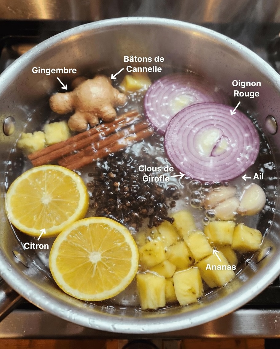 Comment préparer la tisane bien-être maison virale de 15 minutes à la cannelle, aux clous de girofle, à l’ail, au gingembre, au citron, à l’oignon et à l’ananas