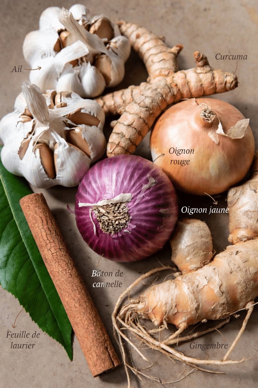 Le meilleur thé du matin et après le dîner : ail, curcuma, oignon, gingembre, cannelle et feuille de goyave