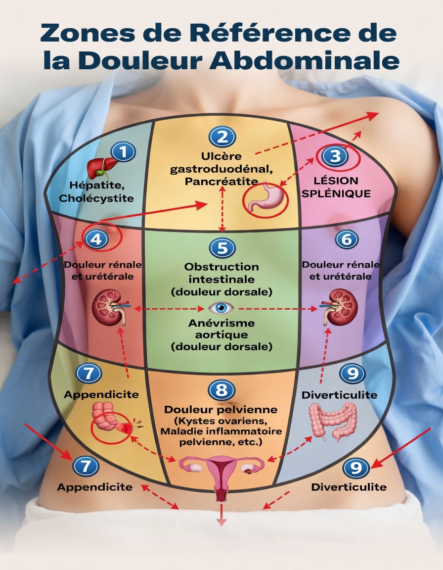 Explication des zones de projection des douleurs abdominales : votre guide complet pour comprendre la douleur dans différentes parties de l’abdomen