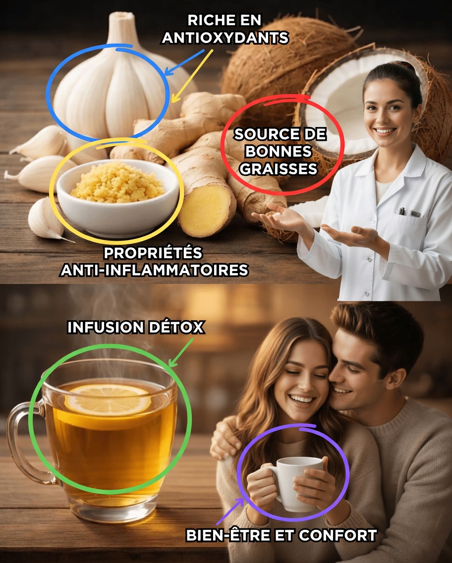 Mélange d’eau de coco, d’ail et de gingembre : un tonique de vitalité traditionnel (à consommer avec modération)