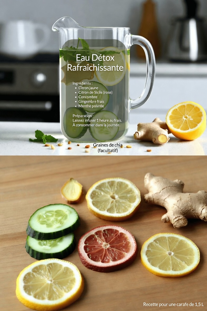 14 raisons de boire chaque jour de l’eau au concombre, gingembre, menthe et citron