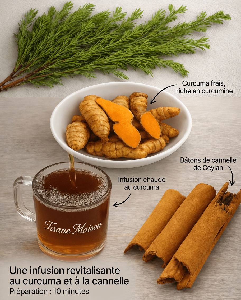 Thé aux aiguilles de pin, au curcuma et à la cannelle – une boisson naturelle pour soutenir l’équilibre d’une glycémie saine