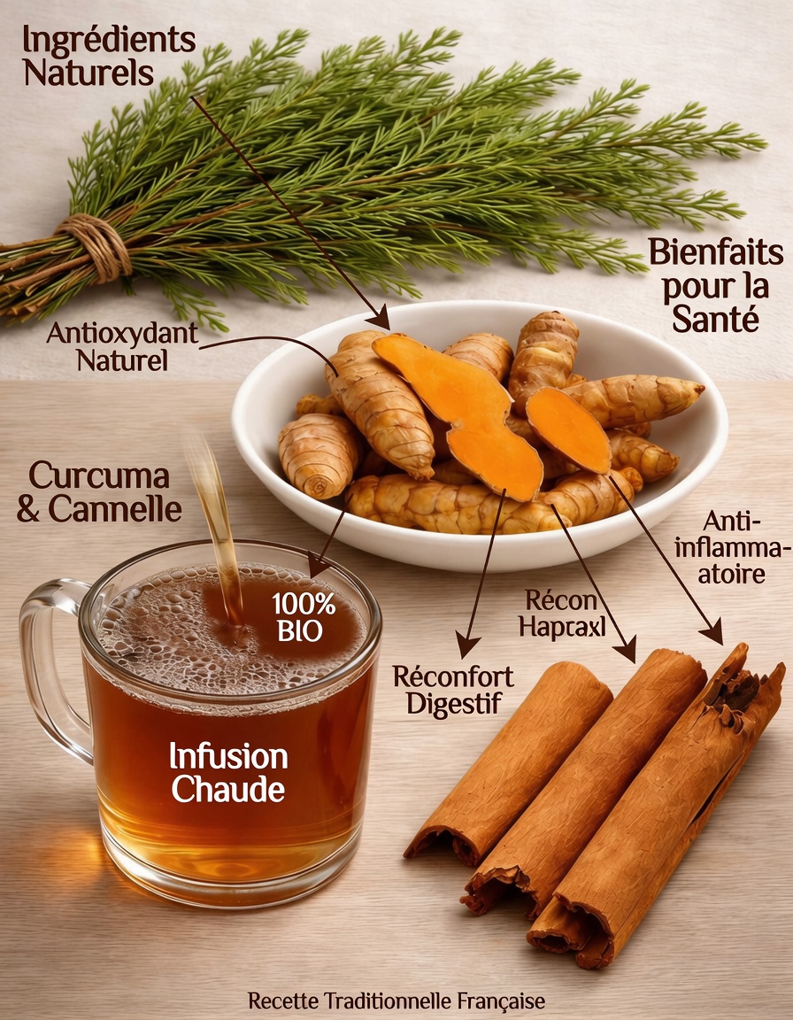 Thé aux aiguilles de pin, au curcuma et à la cannelle – une boisson naturelle pour soutenir l’équilibre d’une glycémie saine