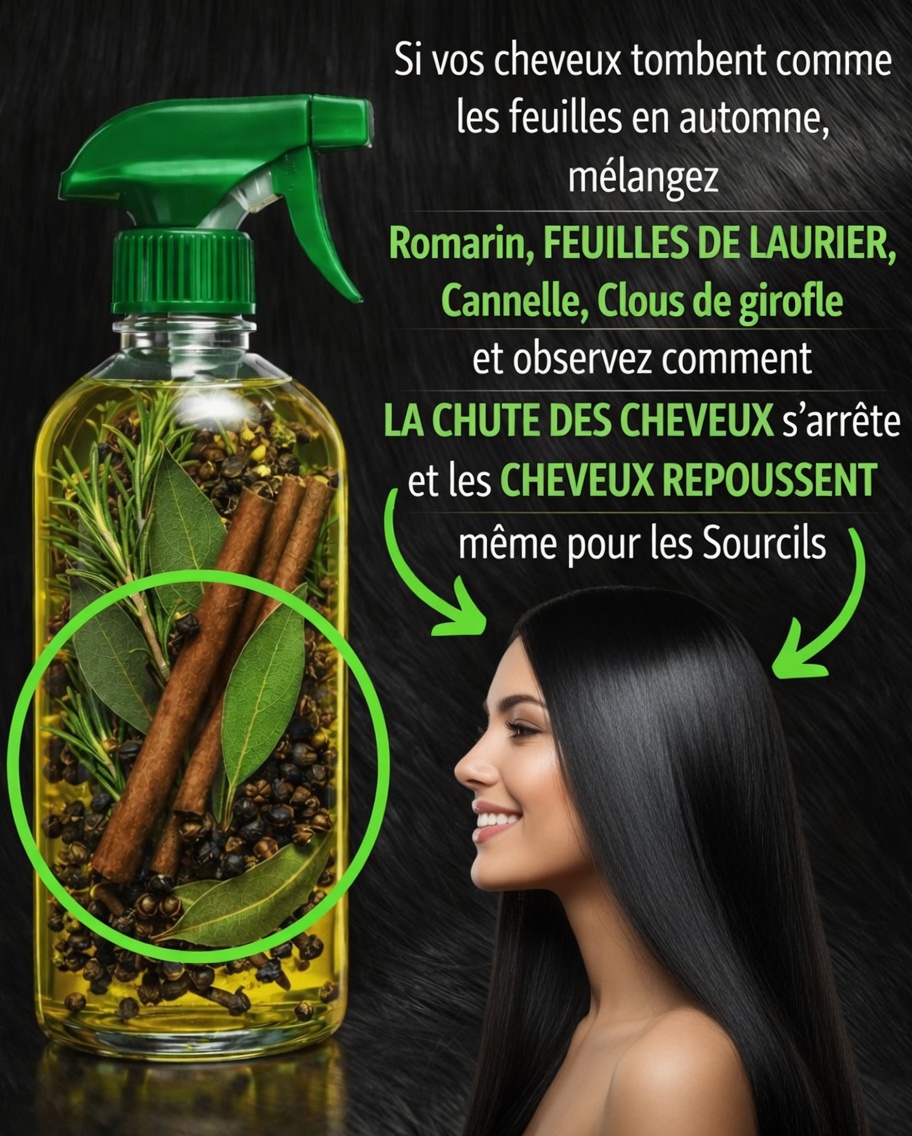 Le spray naturel qui aide à stopper la chute des cheveux et à stimuler la repousse