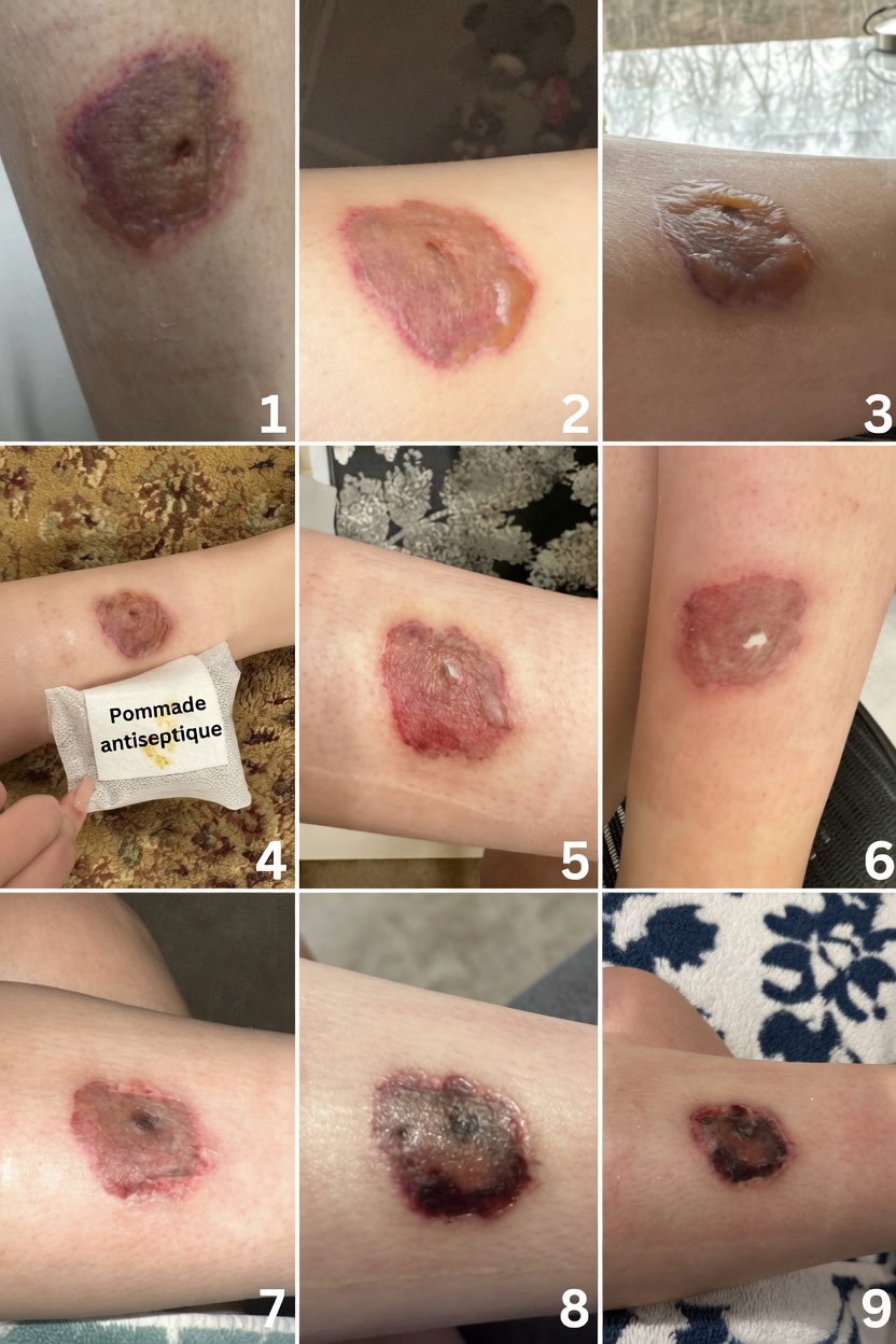 Plaie douloureuse avec un centre sombre sur le mollet : un avertissement cutané à ne pas ignorer