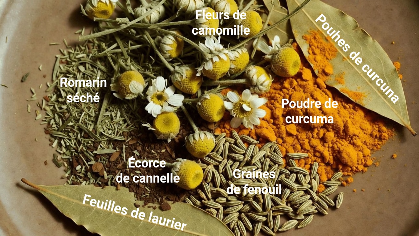Explorer les bienfaits potentiels d’un mélange de tisane à la camomille, au curcuma, au fenouil et au laurier