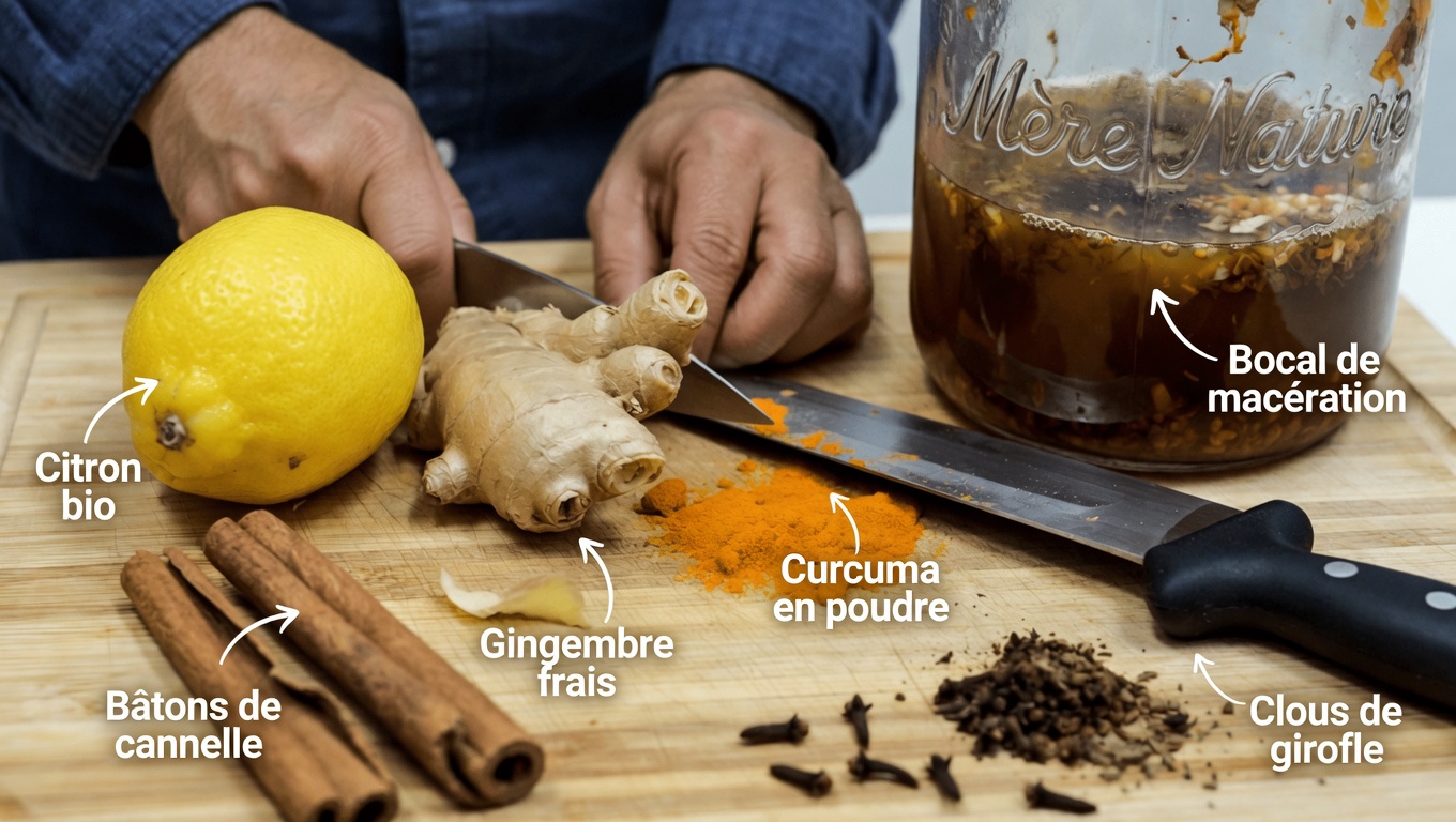 Découvrez comment préparer des shots de tonique maître tout-en-un avec des ingrédients de fire cider comme le vinaigre de cidre de pomme et bien plus encore