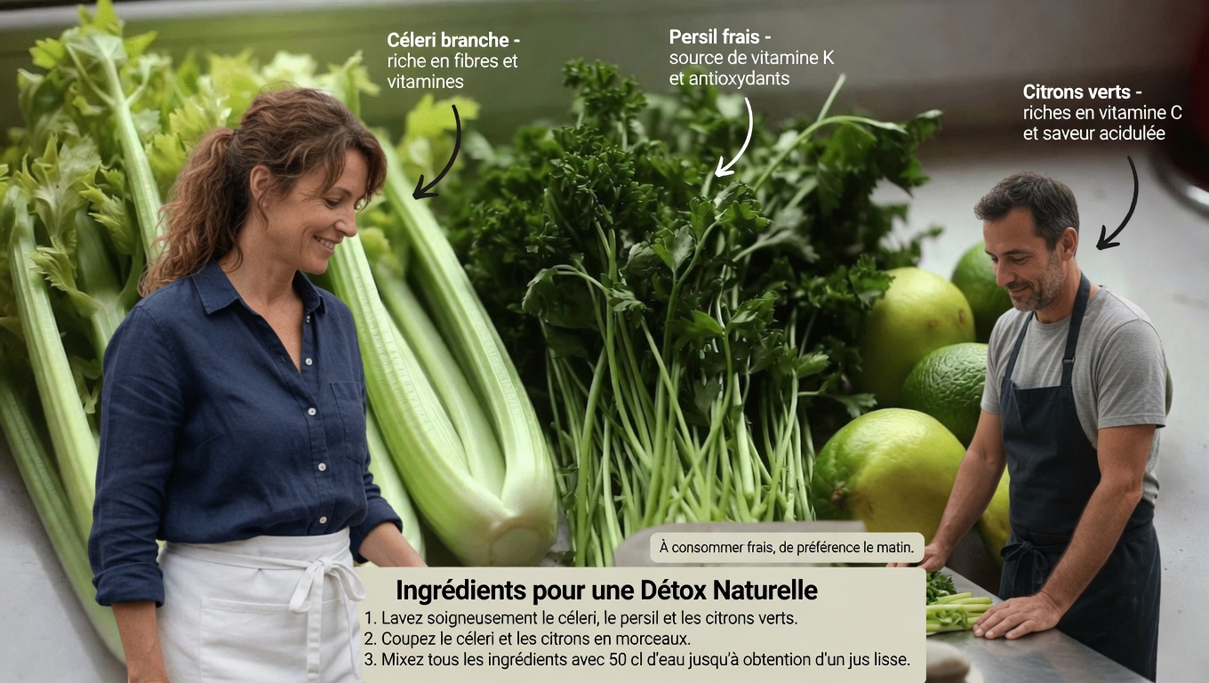 Rafraîchissez votre journée avec un jus vert au céleri, au persil et au citron vert : un simple rituel matinal pour se sentir plus léger