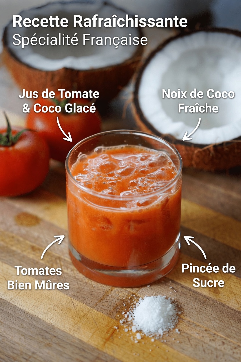 Boisson naturelle simple à base de tomate et d’eau de coco pour soutenir la santé des reins, des voies urinaires et de la prostate