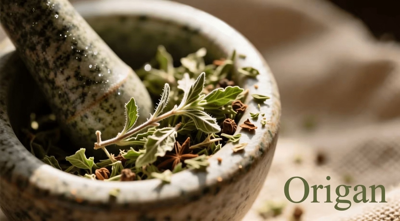 Découvrez la tradition réconfortante : infusion naturelle aux herbes avec origan poleo, feuilles de laurier et feuilles de goyavier