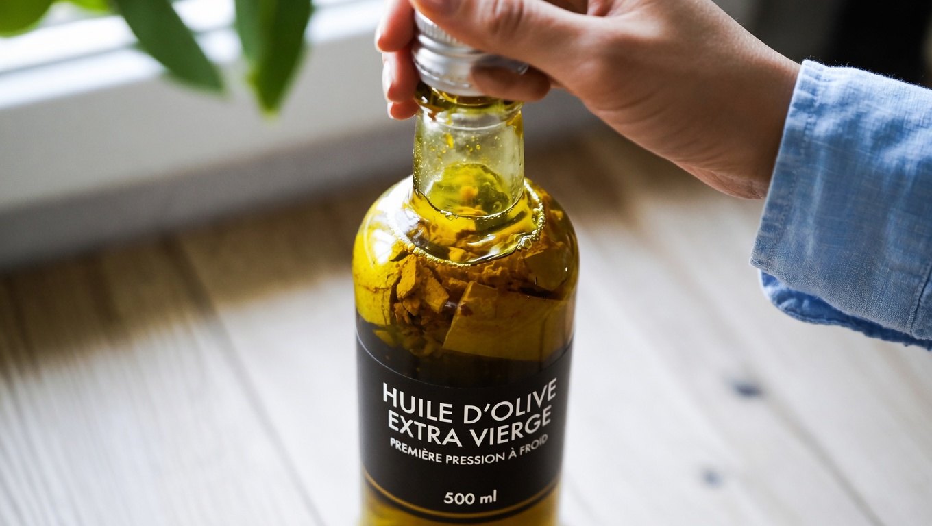 La puissante huile anti-inflammatoire naturelle : huile d’olive extra vierge infusée au curcuma et au gingembre