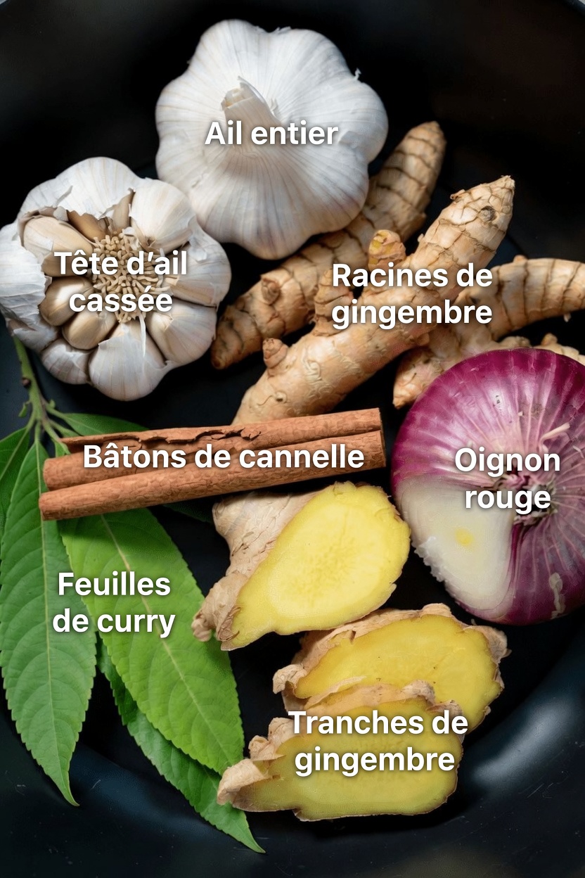 Commencez votre journée en pleine forme et terminez-la dans le calme : un simple rituel de tisane du matin et d’après-dîner à base d’ail, de curcuma, d’oignon, de gingembre, de cannelle et de feuilles de goyave