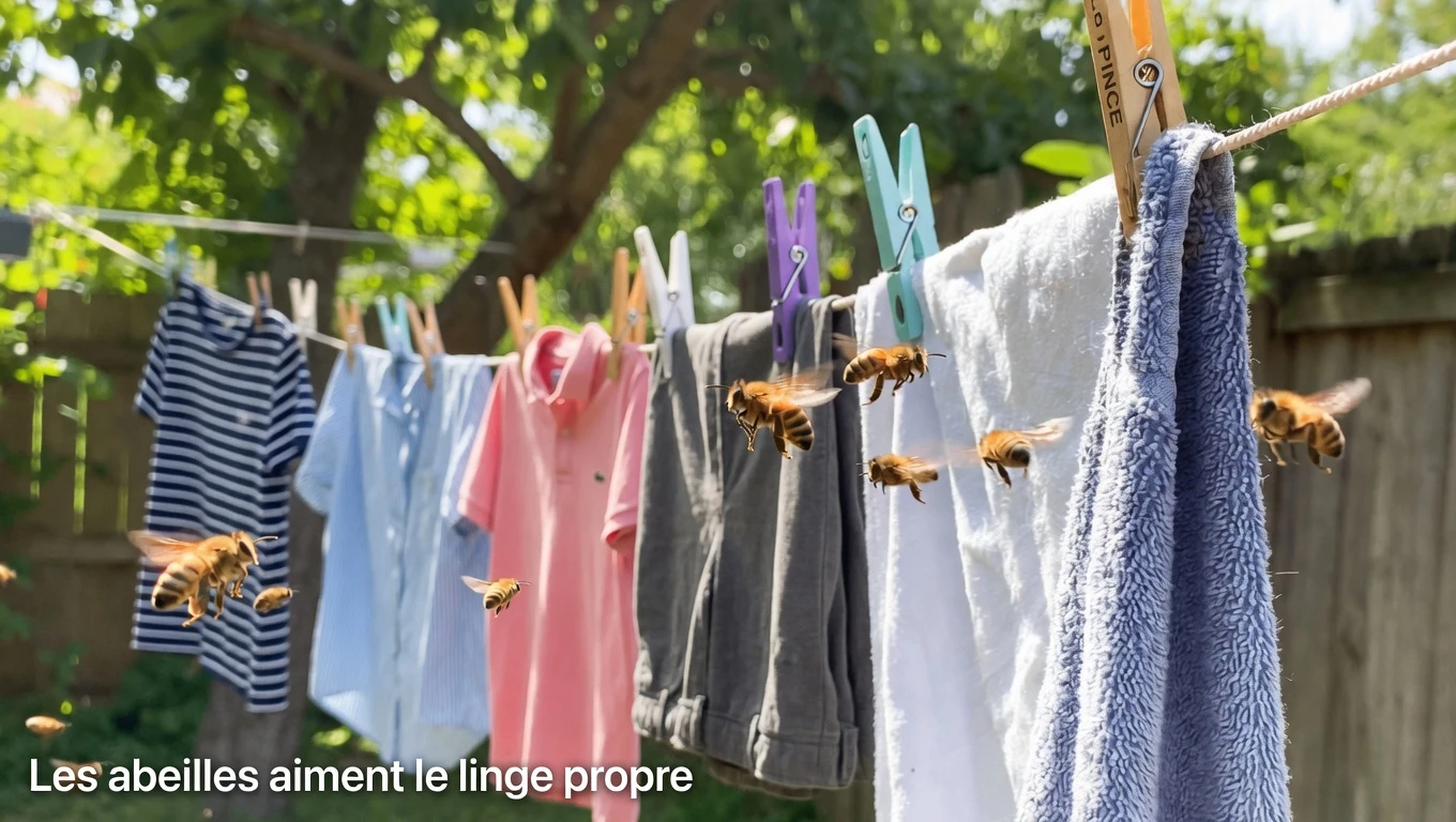 Pourquoi les abeilles n’arrêtent pas de se poser sur votre linge fraîchement étendu ? Explications simples et astuces faciles