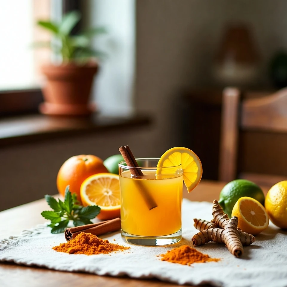 Boisson naturelle aux plantes pour un soutien quotidien de la circulation et du bien-être : un simple rituel au curcuma et aux agrumes